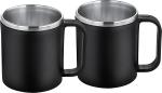 Basik Black Stainless Steel Lunar Double Walled Tea Cup, 180 Ml (Set Of 2)