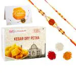 Delight Foods Rakhi Gift Combo Agra Kesar Petha Dry - 350g + Greeting Card + 2 Rakhis + Roli Tika Chawal | Rakshabandhan Festive Gift Pack