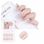 Coslifestore Press On Nails Pack of 12Reusable Gel Nail Extensions Coloured Nails With Full Application Kit Consisting of Buffer Manicure Tool, 24 Jelly Tabs Diy Nail Art Kit (Beige)