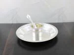 GoldGiftIdeas 8 Inch Tarbhana Silver Plated Pooja Thali Set for Home, Pooja Thali Decorative, Pooja Articles for Gift, Diwali Pooja Thali Set