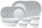 Larah By Borosil Opalware White, Grey Cone Black Grey Dinner Set (Pack Of 19)