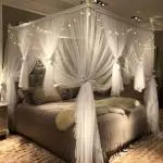 Divayanshi White Polyester 4 Corners Post Canopy Bed Curtain, Mosquito Net 78 x 86 x 82 inch
