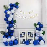 SPECIALYOU.IN 61 pcs Dark Blue birthday balloons for decoration kit for girls, boys artificial palm leaves theme with silver party balloons for decoration for girls