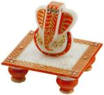 Simi Orange, Golden Rajasthan Ganesh Idol With Diya On Chowki