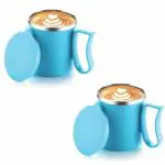 Kitchen Stuff Break Time Mug with Lid The Unique Style of Plastic Steel Tea Coffee MuG (PACK OF 2)