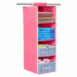 ZOVIRA Hanging Organizer 4 Shelves Wardrobe Organizer, Pink (Pack of1)