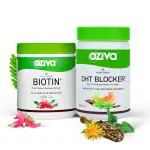 OZiva Plant Based Biotin 10000mcg+(with Amla to Support Hair Growth & Reduce Hairfall) for Men & Women, For Stronger Hair & Healthier Skin (Biotin + DHT Blocker, Combo Pack)