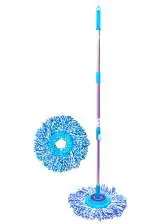 BOHEMEO Stainless Steel Rotating Spin Floor Mop with 2 Pcs 38cm Microfibre Mop Head Refill, 124cm, Blue