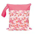Snugkins Flamingo Hearts Fabric Cloth Diaper Wet Bag (30 x 36 cm) For Travel, Beach, Pool, Daycare, Soiled Baby Item, Yoga, Dirty Gym Clothes, Wet Swimsuits And Toiletries