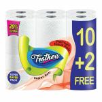 Feather's Premium 2 Ply Natural Toilet Tissue Roll Ultra-soft with 2880 Pulls (10+2 Free Super Saver Pack Tissue Roll in 2 Pack)
