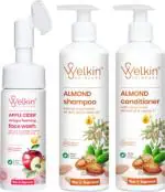 Welkin SKIN CARE Organic Almond Shampoo Conditioner and Apple Cider Vinegar Foaming Face Wash(pack of 3)