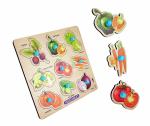 Grest Mini Wooden Vegetables Puzzle with Knobs, Educational and Learning Game For Kids