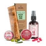 Nat Habit Body & Hair Care Combo for Maintaining Healthy Skin & Hair - Dual Tooth Wooden Comb for Accelerated Hair Growth,Beetroot Crush Lip Butter, Tucuma Rose & Pure Gulab Flora Jal for Daily Care