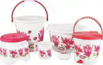UMA Plastic 6 Pieces Bathroom Bucket set, Flower Printed Large capacity heavy duty 20 L Plastic Bucket (Pink)