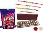 Fabbites Fool Bro Cool Sis Chocolate Message Cadburry Fuse Bites, Rakhi, Roli And Chawal - 22 X5x 2.5 Cm