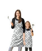 Oasis Cotton Printed Parent and Kid Apron Combo Set - Grey Ikat - 1 Adult Apron & 1 Kid Apron