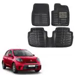 Oshotto 4D Artificial Leather Car Floor Mats For Nissan Micra - Set of 3 (2 pcs Front & one Long Single Rear pc) - Black