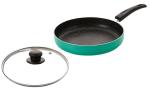 Nirlon Greenchef Granite Aluminium Non-Stick Fry Pan with Glass Lid 24 cm