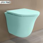 Plantex Imported Commode for Toilet/Ceramic Wall Hung Commode/Rimless Washdown Flush Commode with Soft Closing Toilet Seat - P Trap Outlet (1163 - Matt Light Green)