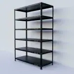 ALIJA Slotted Angle Metal Rack(6.5 x 4.5 x 2 Ft. / 78 x 53 x 24 Inch) with 6 Shelves Storage Rack Unit (1.5 inch Border Thickness) (Black, 18 Gauge Shelves, 12 Gauge Angle)