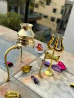 DARIDRA BHANJAN - Tripai Lota, Brass Jalabhishek Lota, Trishul, Brass Lota for Puja Tripai Lota for Jalabhishek of Shivling, Shivlingam stand, Golden Touch Jalabhishek Lota /Shiv Trishul.