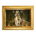 Hawai Lord Shiva Nandi Cow Designer Wall Hanging Engineered Wood Photo Frame for Worship Use 8.5x7inch SFDI00305GLDFRM