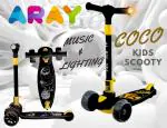 ARAY Skate Coco Kick Scooter 3 Wheel Kids Scooter with Foldable & Height Adjustable Handle, 2 Flashing LED Wheels | Baby Scooter, Skating Kick Scooter for Kids 2 to 5 Years Boys & Girls Black Color