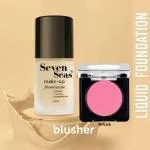 Seven seas makeup foundation 30ml pack of 1 + R4 white seaa pink blusher pack of 1