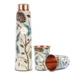 MERCAPE Pure Copper Water Bottle 900 ml with Glass Set (300 x 2 ) | Meena Printed Copper Bottle and Glass For Office, Travel, Gym & Gift Tamba Bottle