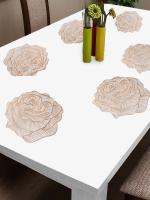 FABINALIV Set of 6 Gold Floral Textured PVC Table Mats (38X38 cm)