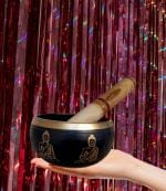 Denique Singing Bowl Tibetan Buddhist Prayer Instrument With Striker Stick | OM Bell | OM Bowl | Meditation Bowl | Music Therapy. 6.5 inches (Black)