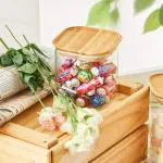 Square Glass Jars with Wood Lids Set of (3) 950 ml Airtight and Stackable Storage Containers