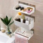 VDNSI Wall Mount Self-Adhesive 3 Tier Plastic Bathroom Organizer Shower Caddy with Towel Rail
