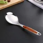 Leeonz Serving Spoons, Rice Spoon, Stainless Steel Cooking Spoon with Heat Resistant Plastic Handle, 10.5Inch (1pcs, Spoon-A)
