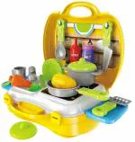 HARIDUN Kitchen Cooking Suitcase Set (27 Pieces) Luxury Kitchen Set Cooking Toy with Briefcase and Accessories Plastic Kitchen Food Play Set for Girls & Boys