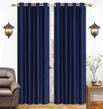 Modern Fab Navy Blue Polyester, Polyester Blend Designer Long Crush Window Curtain - 4 X 7 (Pack Of 2)