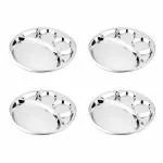 Prabha Stainless Steel Partition Plate 5 In1, Bangla Bhojan Thal, Bangla Thali, Bhojan Thal, Manchurian Plate, Manchurian Thal, Sectioned Plate, Lunch Plate, Bhojan Thali, Dinner Plate. Pack Of 4