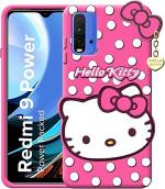 Clickaway Hello Kitty Case for Xiaomi Redmi 9 Power 3D Soft Cute Cover for Girls/Women Silicone Rubber Back Cover With Pendant-Baby Pink/Pink