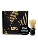 Pink Woolf Luxury Travel Shaving Kit for Men | Grooming & Gift Set for Shavers | Wet Traditional Shaving with Dense Lather | Shaving Brush & Shave Soap | OCEANIC BLUE | Combo of 2