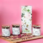 The Indian Chai - Bloom Diwali Gift Box | Contains Rose Petals (15g), Teen Paan Rose Tea (50g) and Kama S Tea (75g) | Assorted Herbal, Black & Chai Tea in Glass Jar | Loose Leaf Tea | Diwali Gift Pack