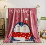 Koochie-Koo Pink Penguin Cartoon Print Velvet Faux Fur Reversable Blanket ,100X140 cm