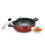 Prestige Omega Deluxe Aluminium Non-Stick Round Base Deep Kadai with Glass Lid 30cm (Red)