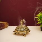 DecorTwist Brass Peacock Incense Burner With Tortoise Base