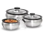 Milton Plastic Silver Clearsteel 3 Piece Steel Casserole Set With Lid 600 Ml