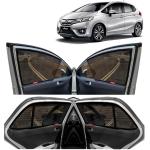 Kingsway Car Magnetic Sun Shades Curtains for Honda Jazz, Model Year : 2014 - 2018, Half Cut in Front Window, Color : Black, Cotton Mesh, Complete Set of 4 Piece