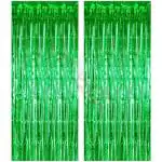 Propsicle 2 Pcs 3ftx6ft Green Foil Curtains Birthday Decoration for Boys Girls, Jungle Theme Green Foil Fringe Tinsel Curtain - Pack of 2