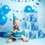 AMFIN (Pack of 54) Baby Blue Balloon Box with Light Pink & White Metallic Balloons, Baby Shower Decoration Items, Birthday Decorations, 1st Birthday Party, Newborn Birthday - Blue