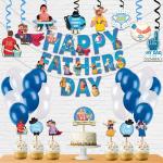 Festiko Fathers Day, Super Dad Birthday Party Decorations Items For Surprise (All In One Surprise Gift Banner, Swirls, Balloons, Cake Toppers, Cup Cake Topper, Ribbons) 36 Pcs