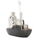 Bar Box 8-Piece Bartender Kit Stainless Steel Cocktail Shaker Set with Boat Stand (Silver)