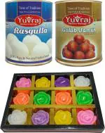 Yuvraj Rasgulla & Gulab jamun mithai combo set (1 kg x 2) with gift pack Wax Candles diya ( Multicolor Pack of 1)